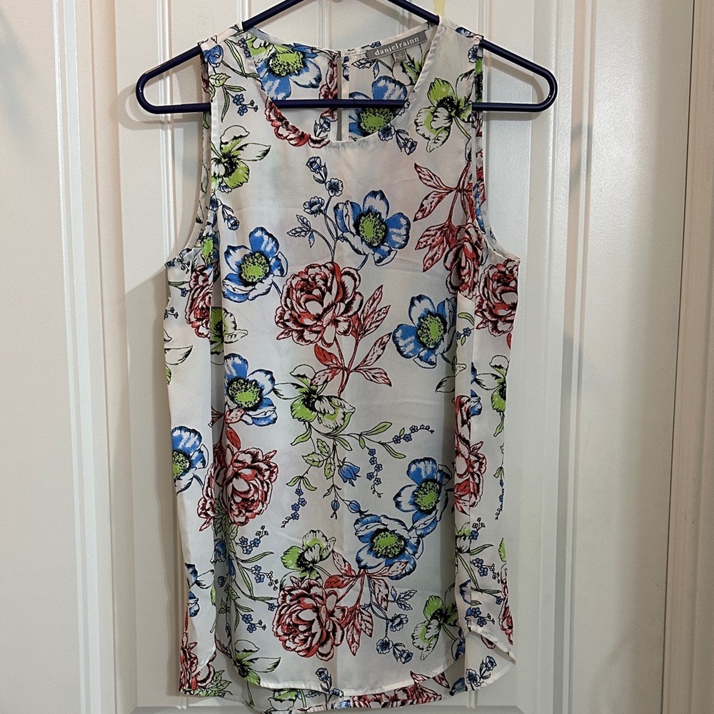 Daniel Rainn Floral Tank Top - Cream, Blue, Red, Green